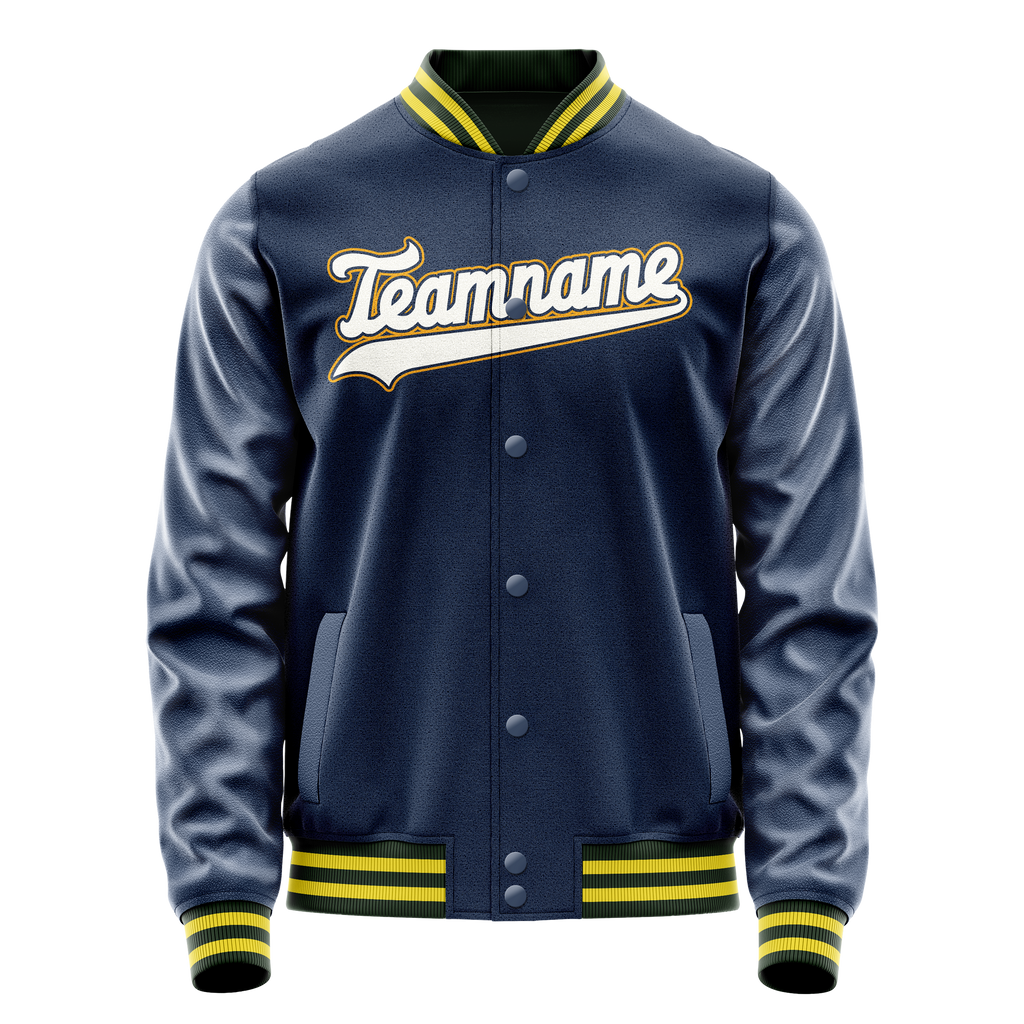 Personalized Blue & White Solid Color Varsity Letterman Jacket