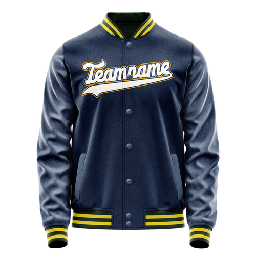 Personalized Blue & White Solid Color Varsity Letterman Jacket