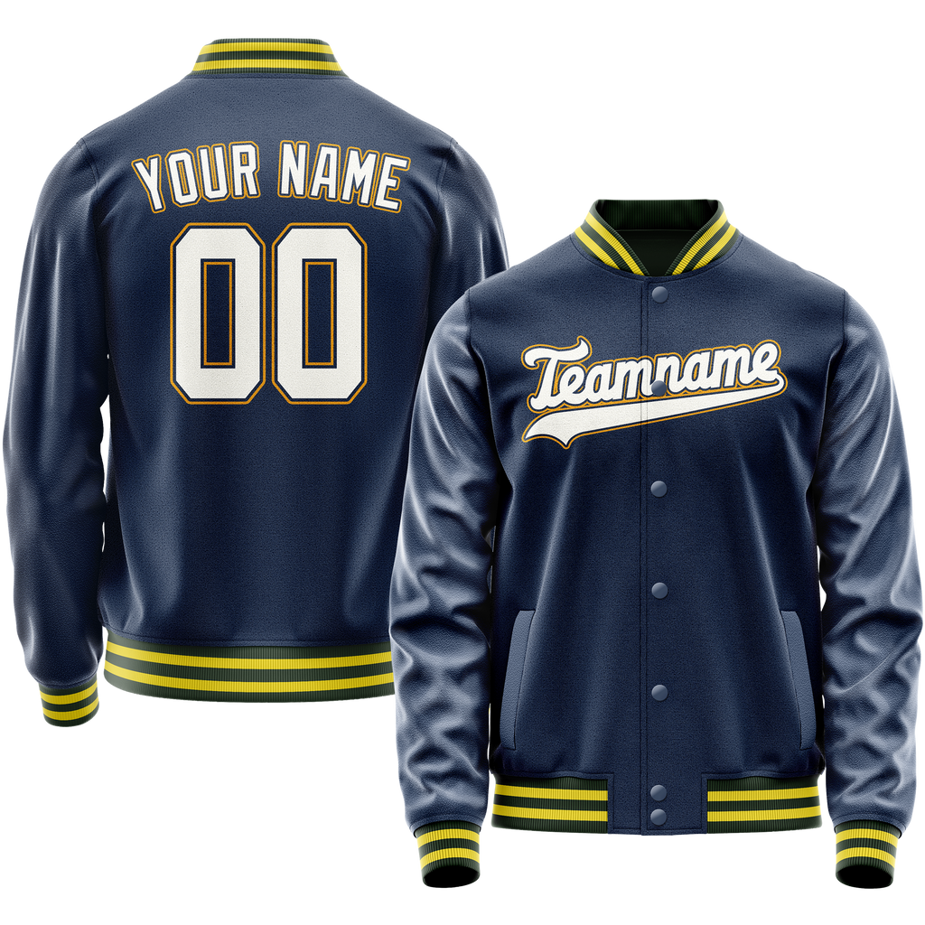 Personalized Blue & White Solid Color Varsity Letterman Jacket