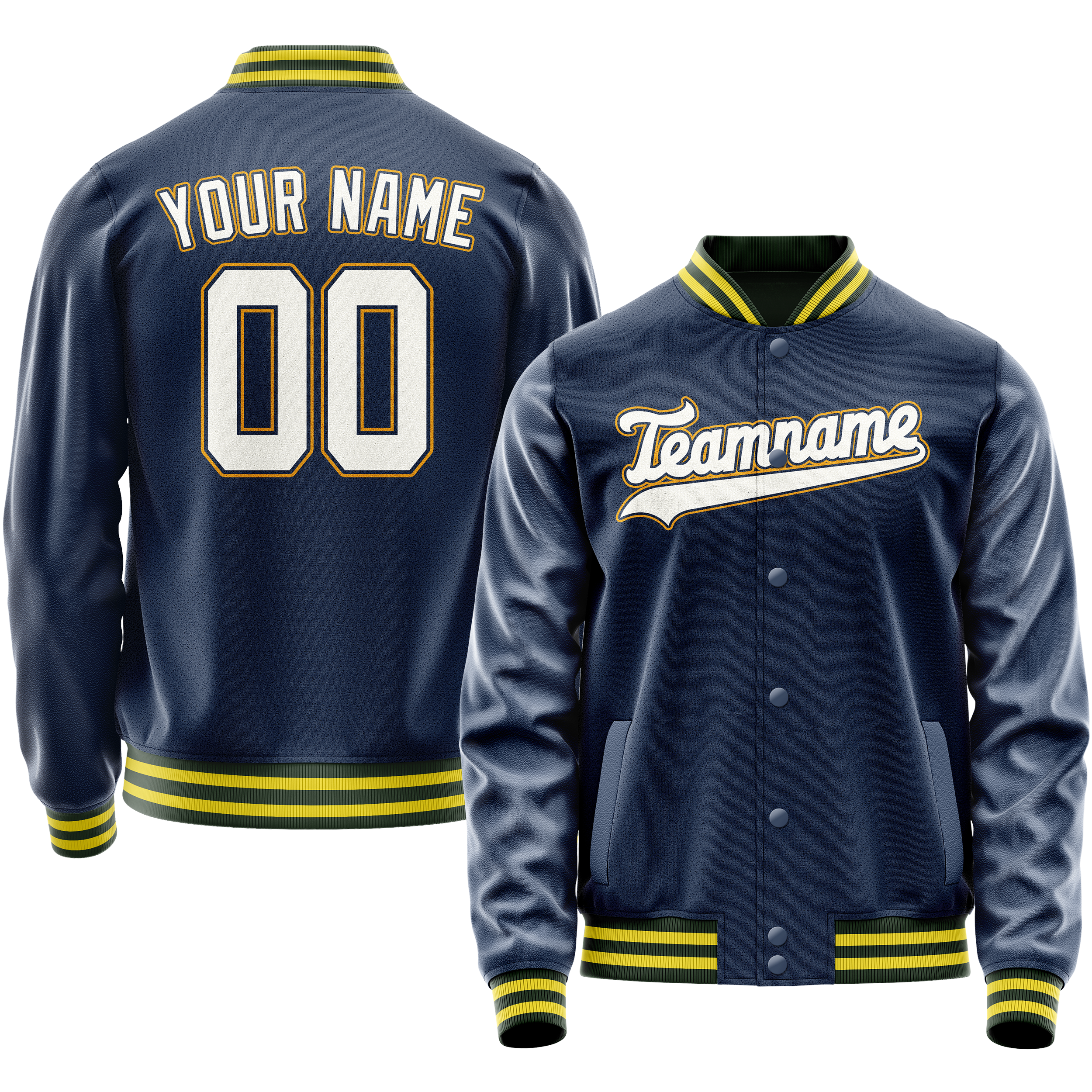Personalized Blue & White Solid Color Varsity Letterman Jacket