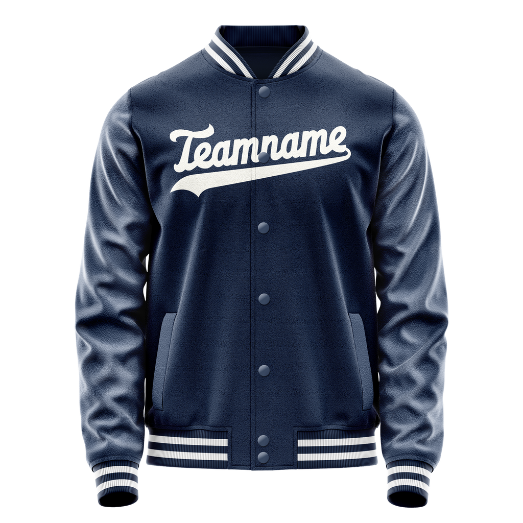 Personalized Blue & White Solid Color Varsity Letterman Jacket