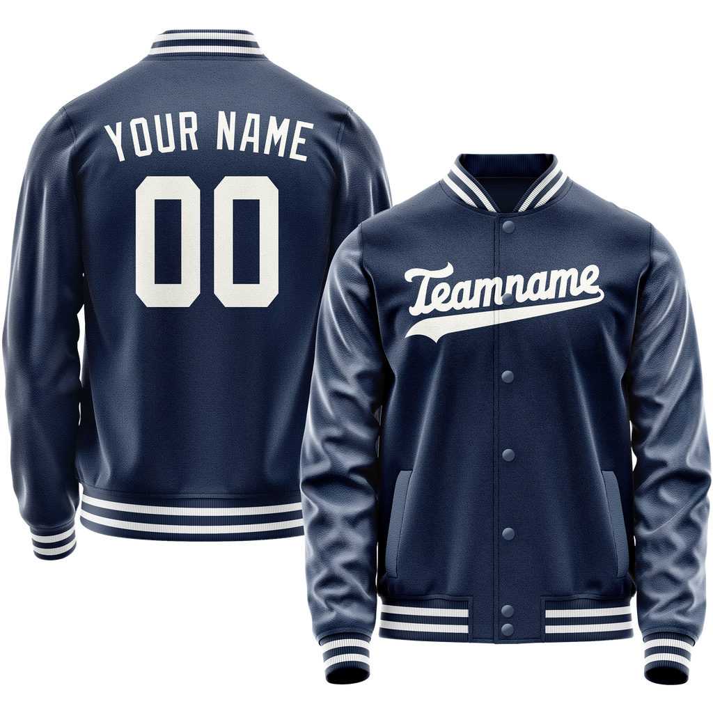 Personalized Blue & White Solid Color Varsity Letterman Jacket