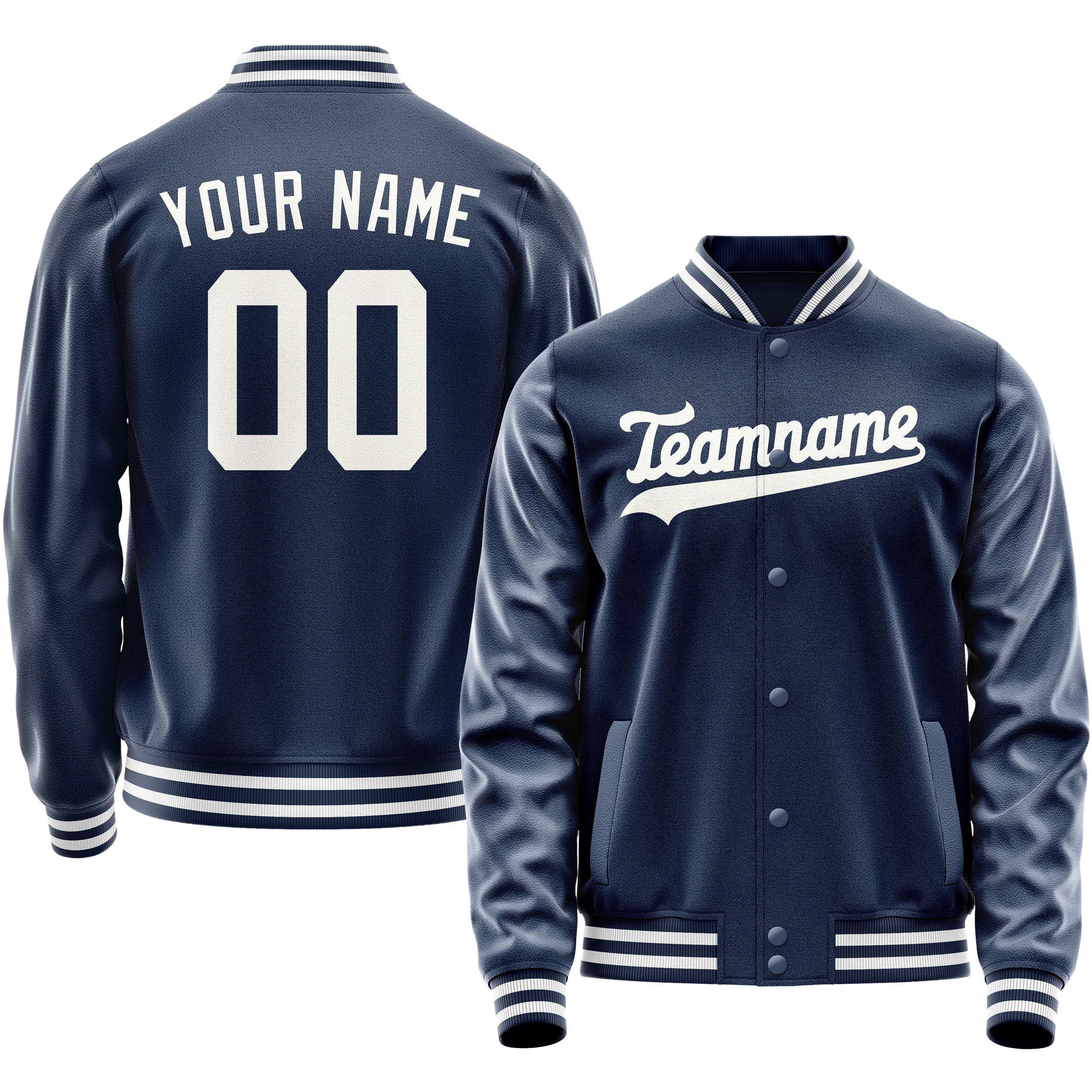 Personalized Blue & White Solid Color Varsity Letterman Jacket