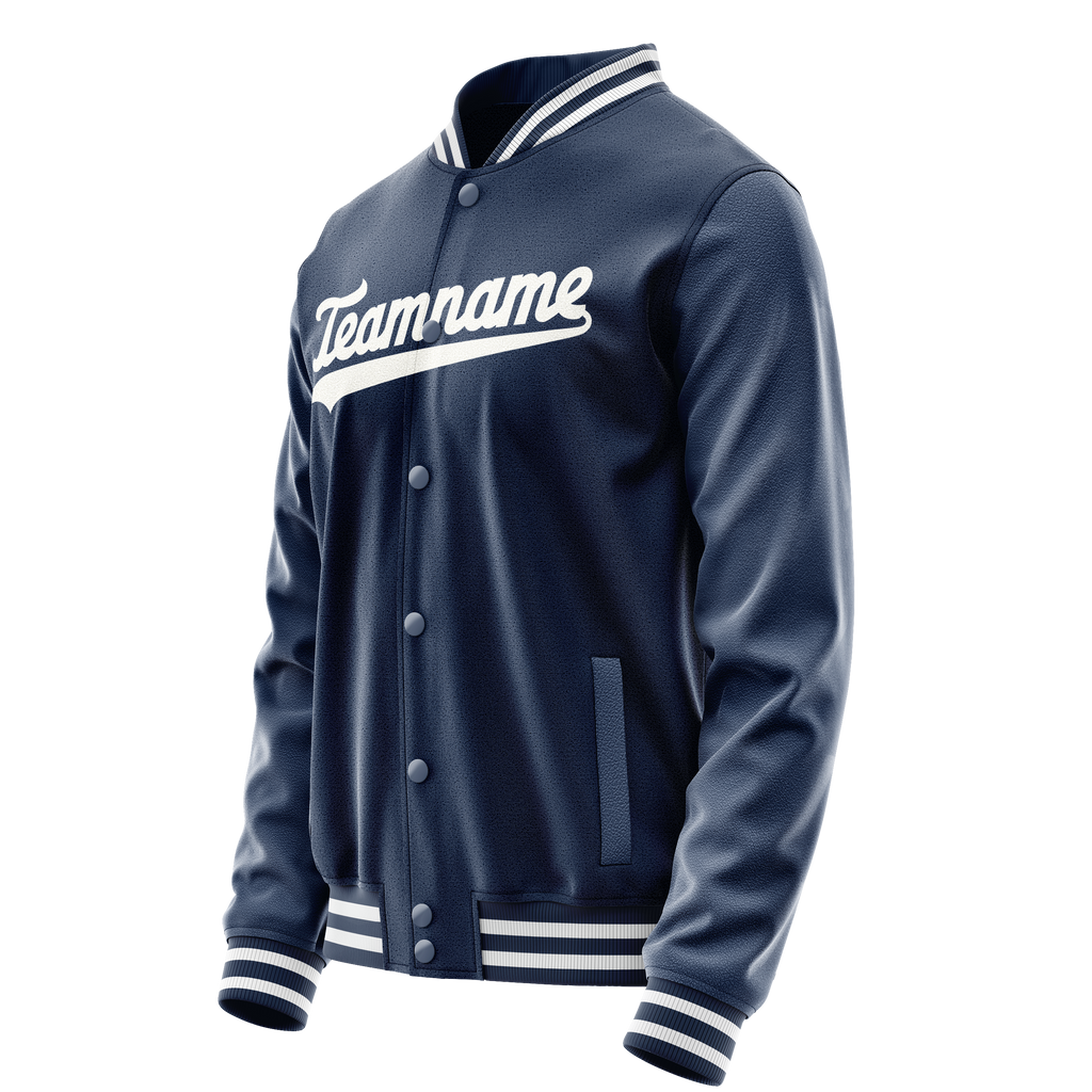 Personalized Blue & White Solid Color Varsity Letterman Jacket
