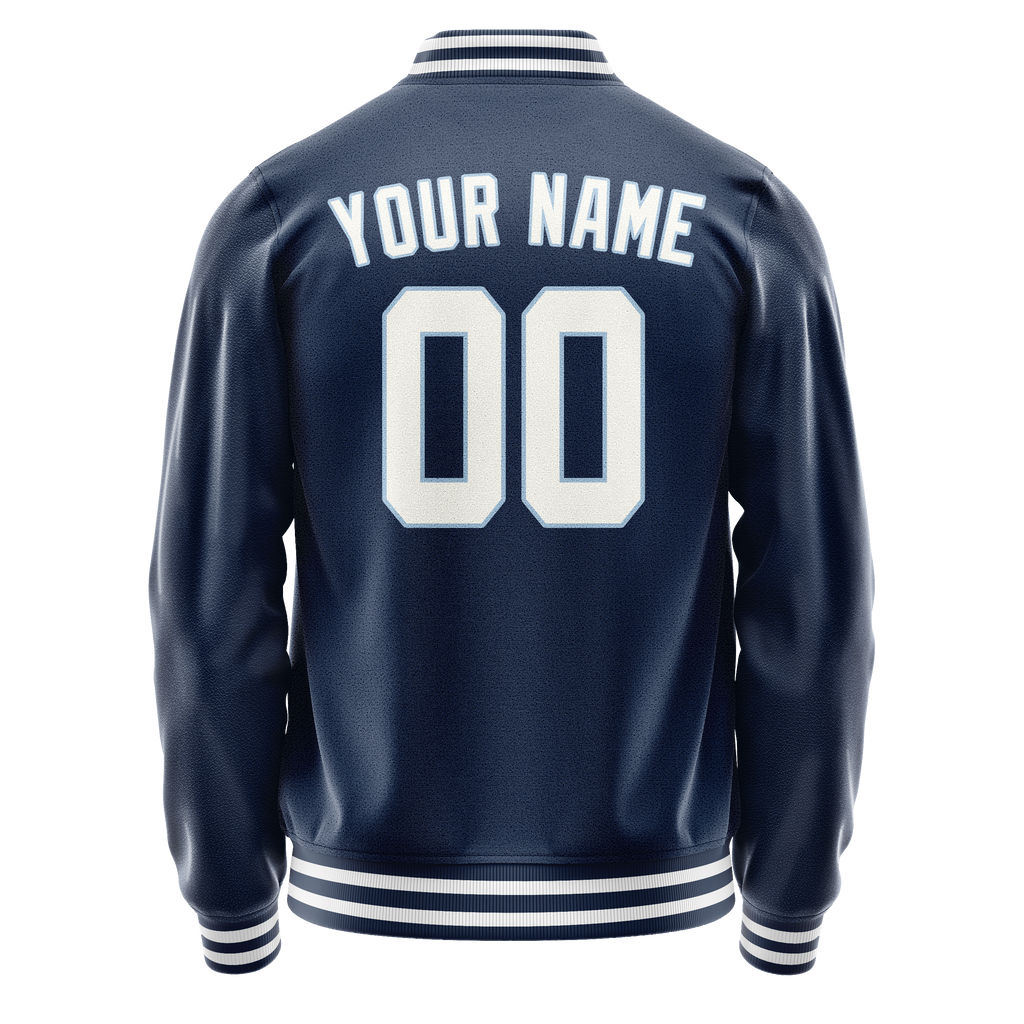 Personalized Blue & White Solid Color Varsity Letterman Jacket