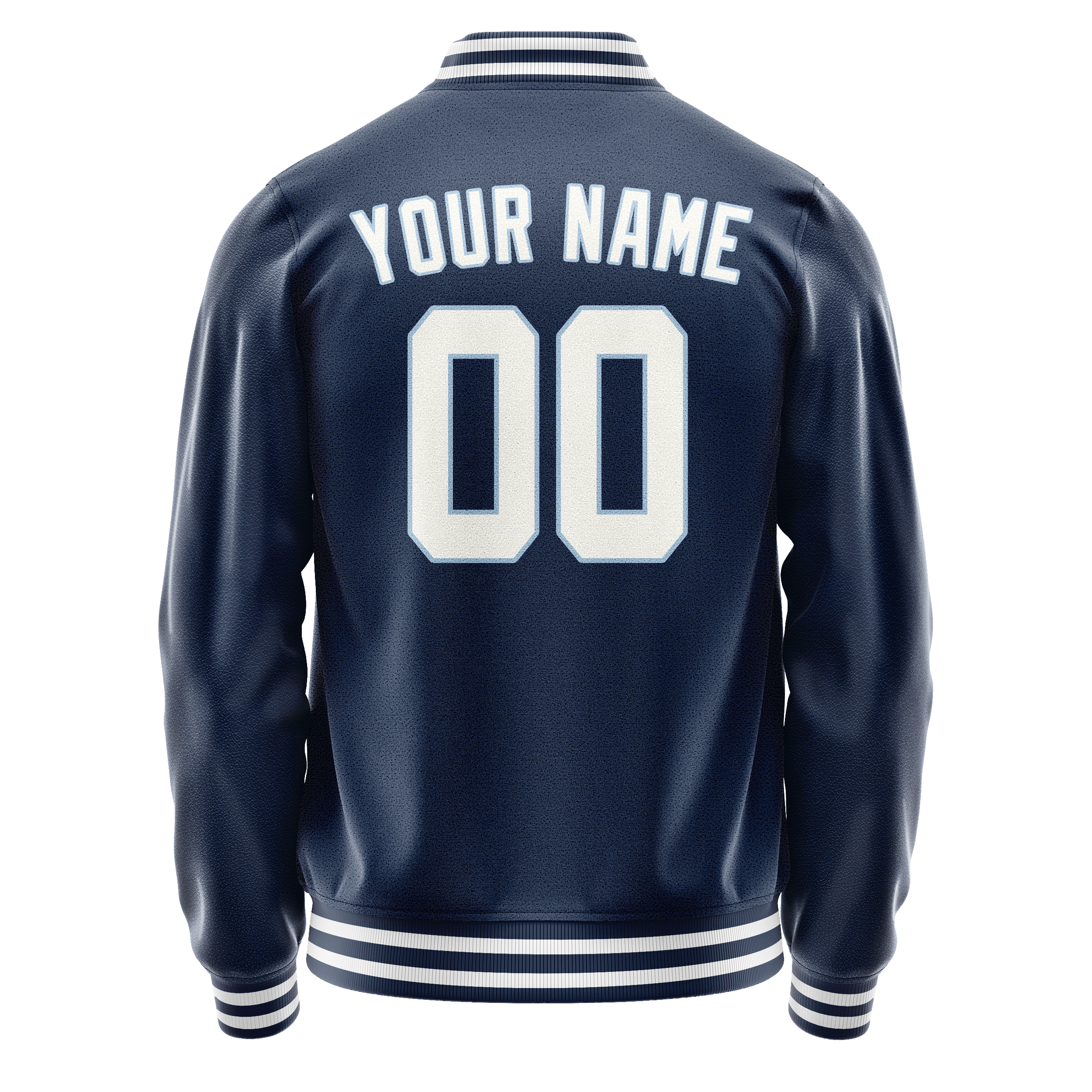 Personalized Blue & White Solid Color Varsity Letterman Jacket