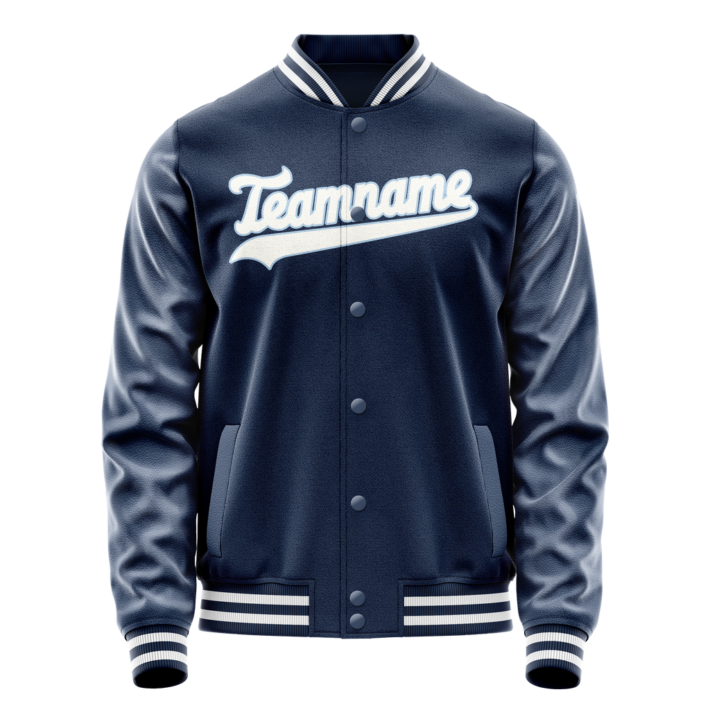 Personalized Blue & White Solid Color Varsity Letterman Jacket