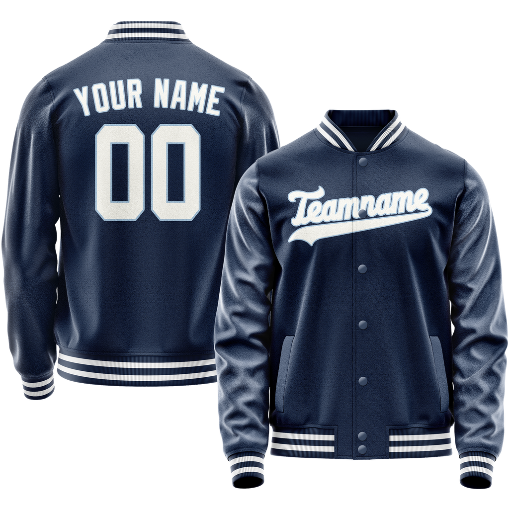 Personalized Blue & White Solid Color Varsity Letterman Jacket