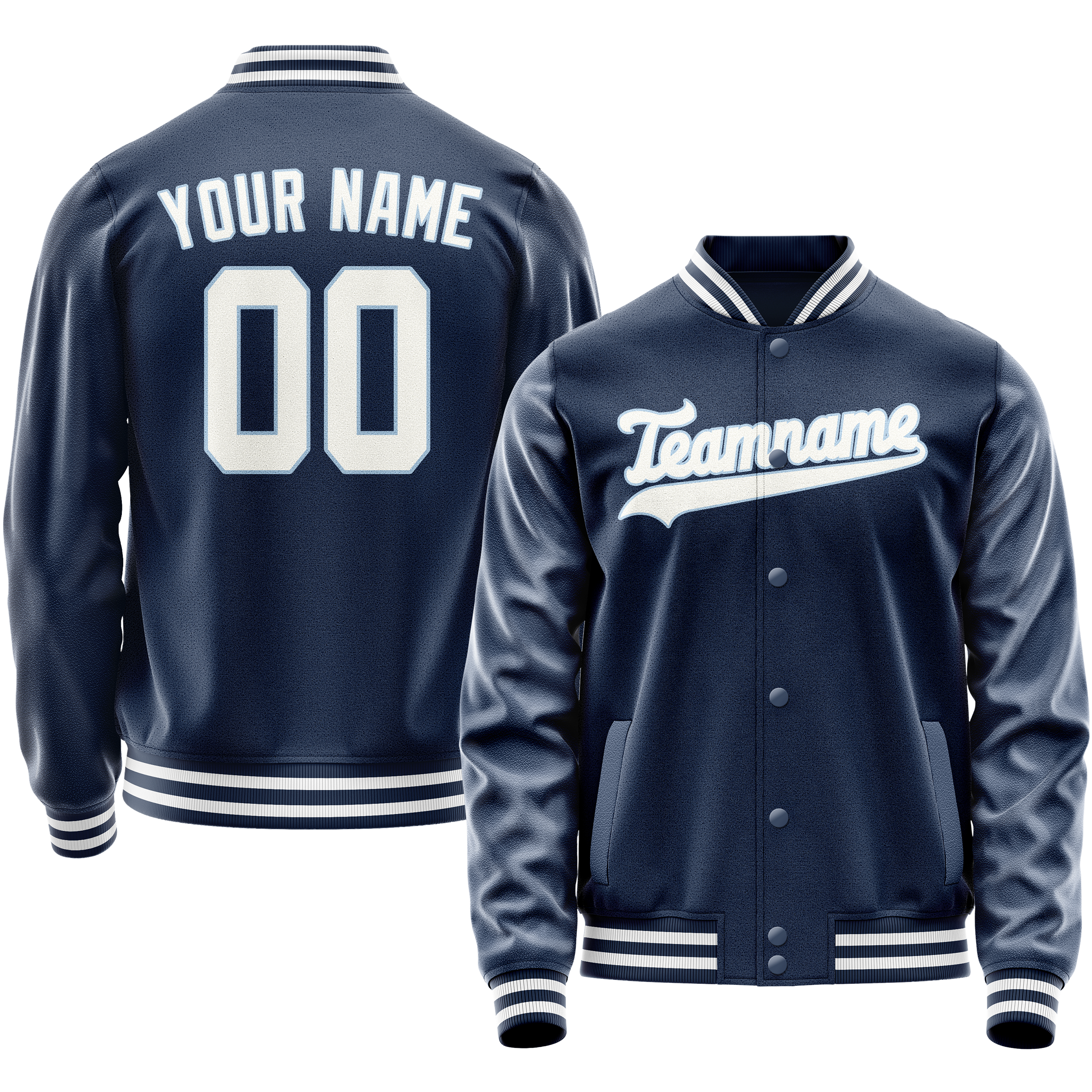 Personalized Blue & White Solid Color Varsity Letterman Jacket