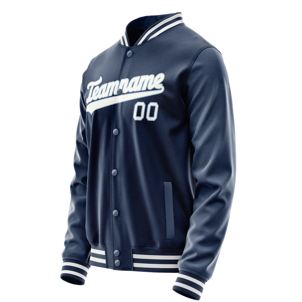Personalized Blue & White Solid Color Varsity Letterman Jacket