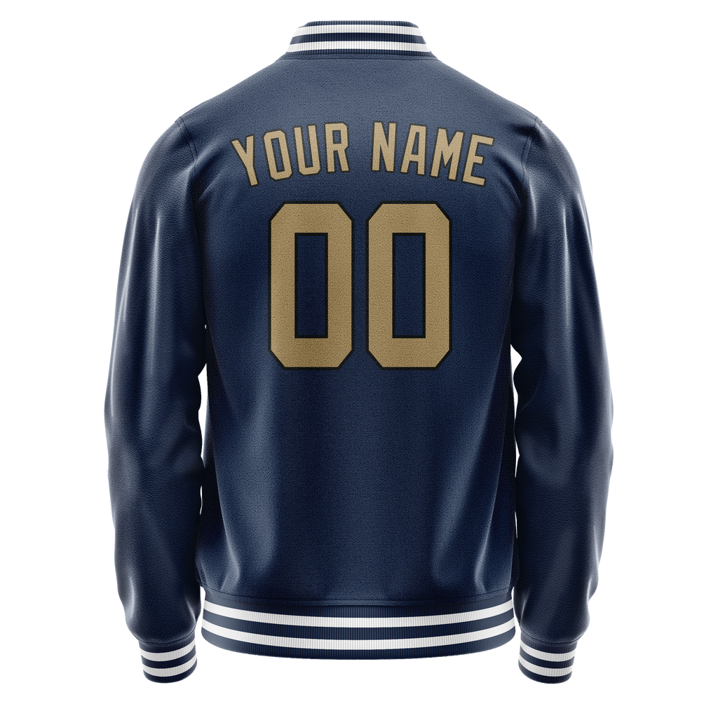 Personalized Blue & Old-Gold Solid Color Varsity Letterman Jacket