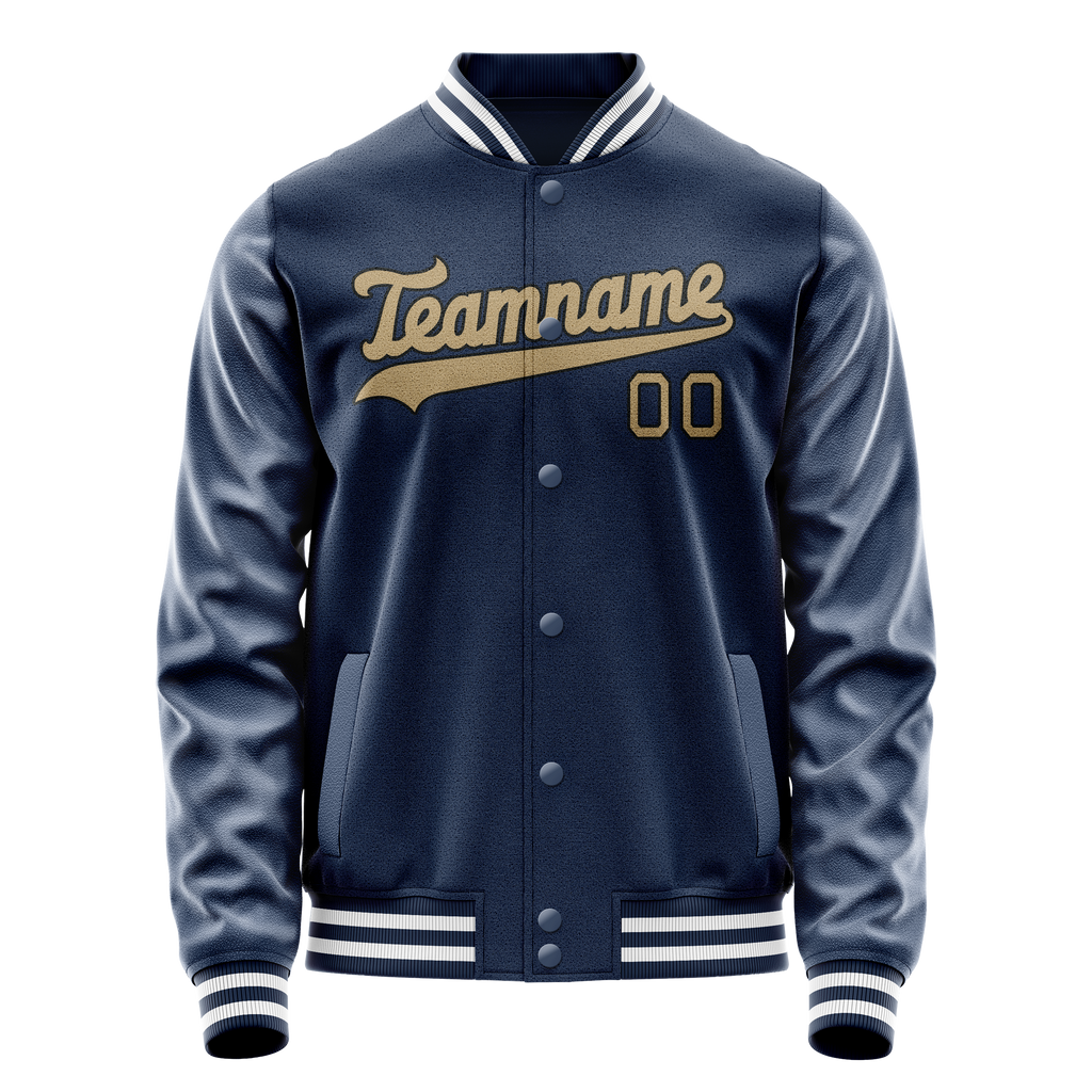 Personalized Blue & Old-Gold Solid Color Varsity Letterman Jacket
