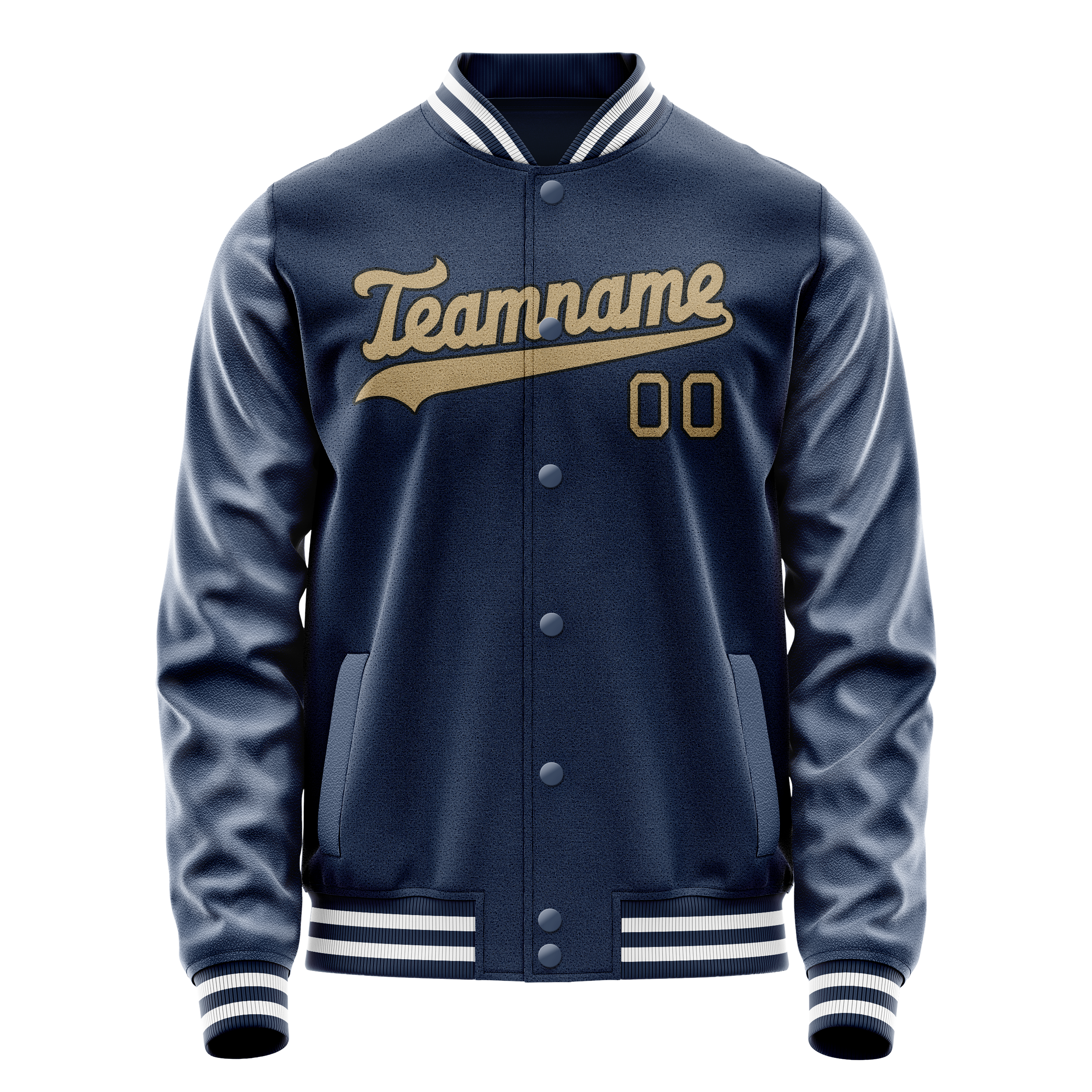 Personalized Blue & Old-Gold Solid Color Varsity Letterman Jacket