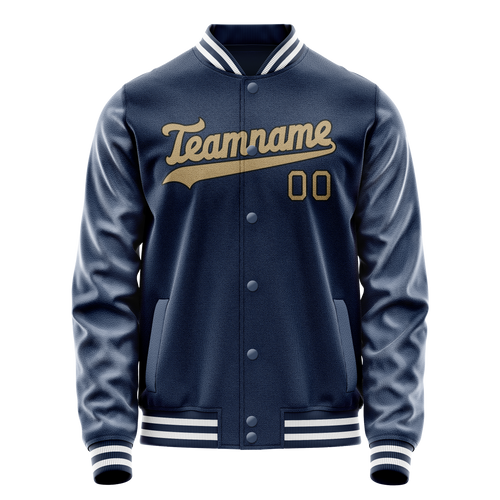 Personalized Blue & Old-Gold Solid Color Varsity Letterman Jacket