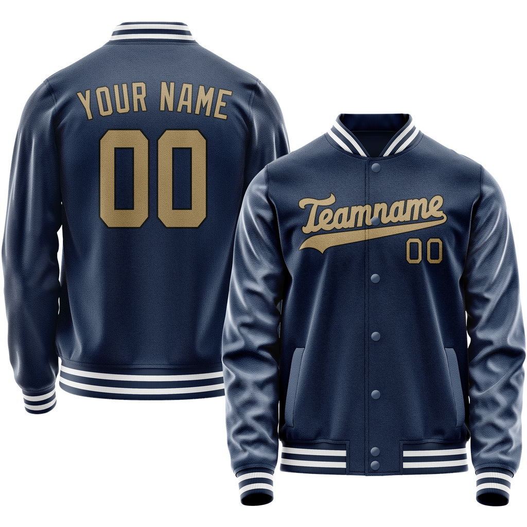 Personalized Blue & Old-Gold Solid Color Varsity Letterman Jacket