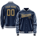 Personalized Blue & Old-Gold Solid Color Varsity Letterman Jacket