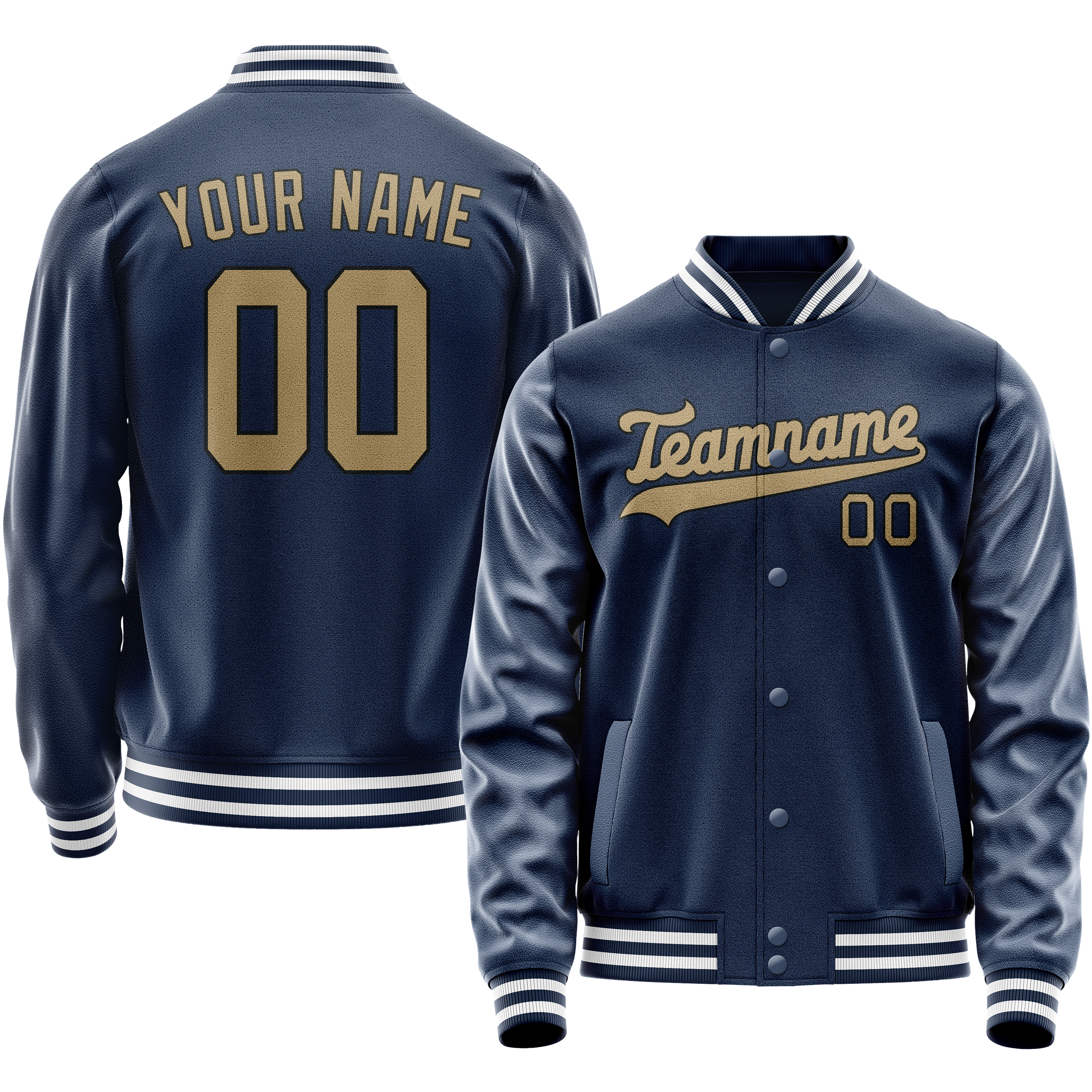 Personalized Blue & Old-Gold Solid Color Varsity Letterman Jacket