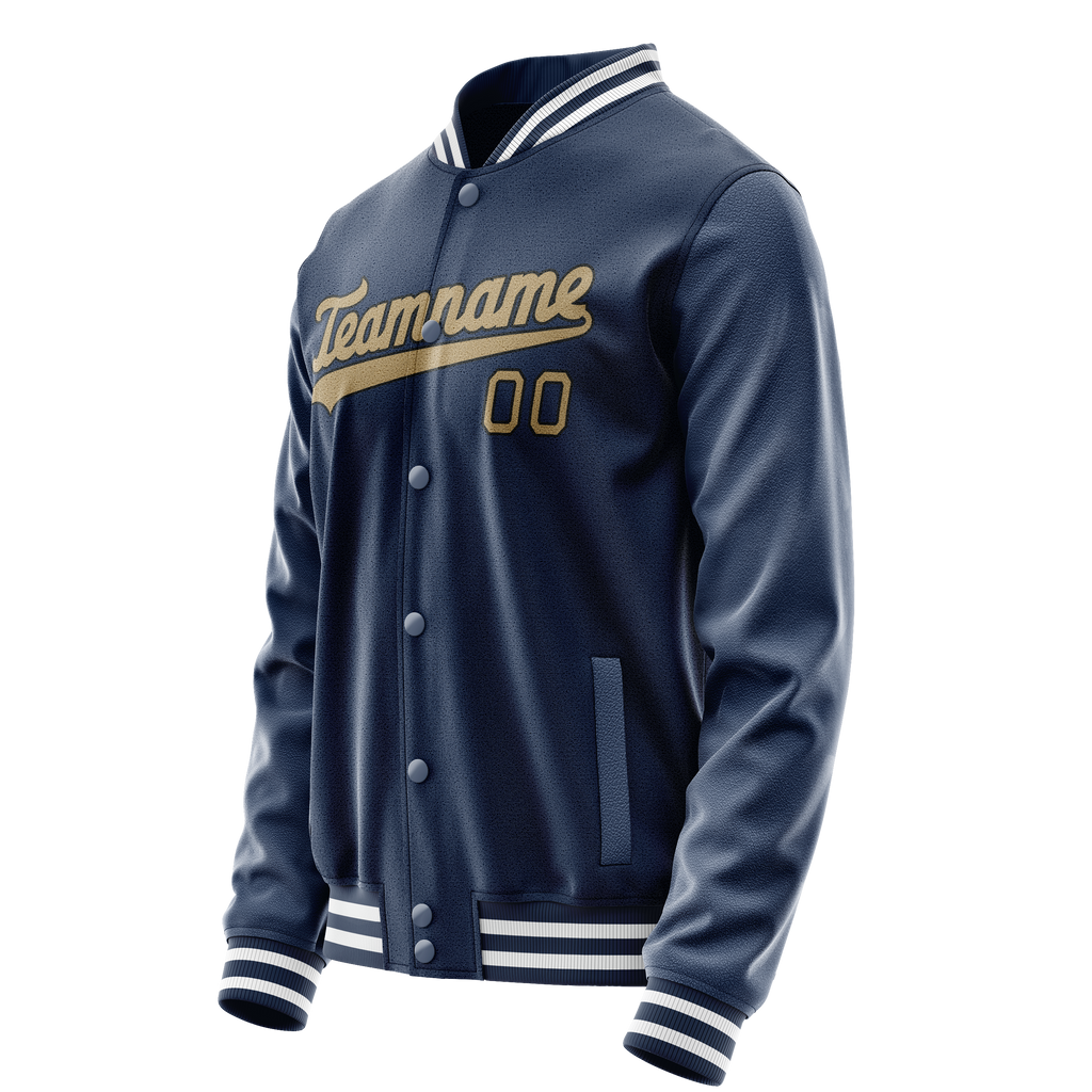 Personalized Blue & Old-Gold Solid Color Varsity Letterman Jacket