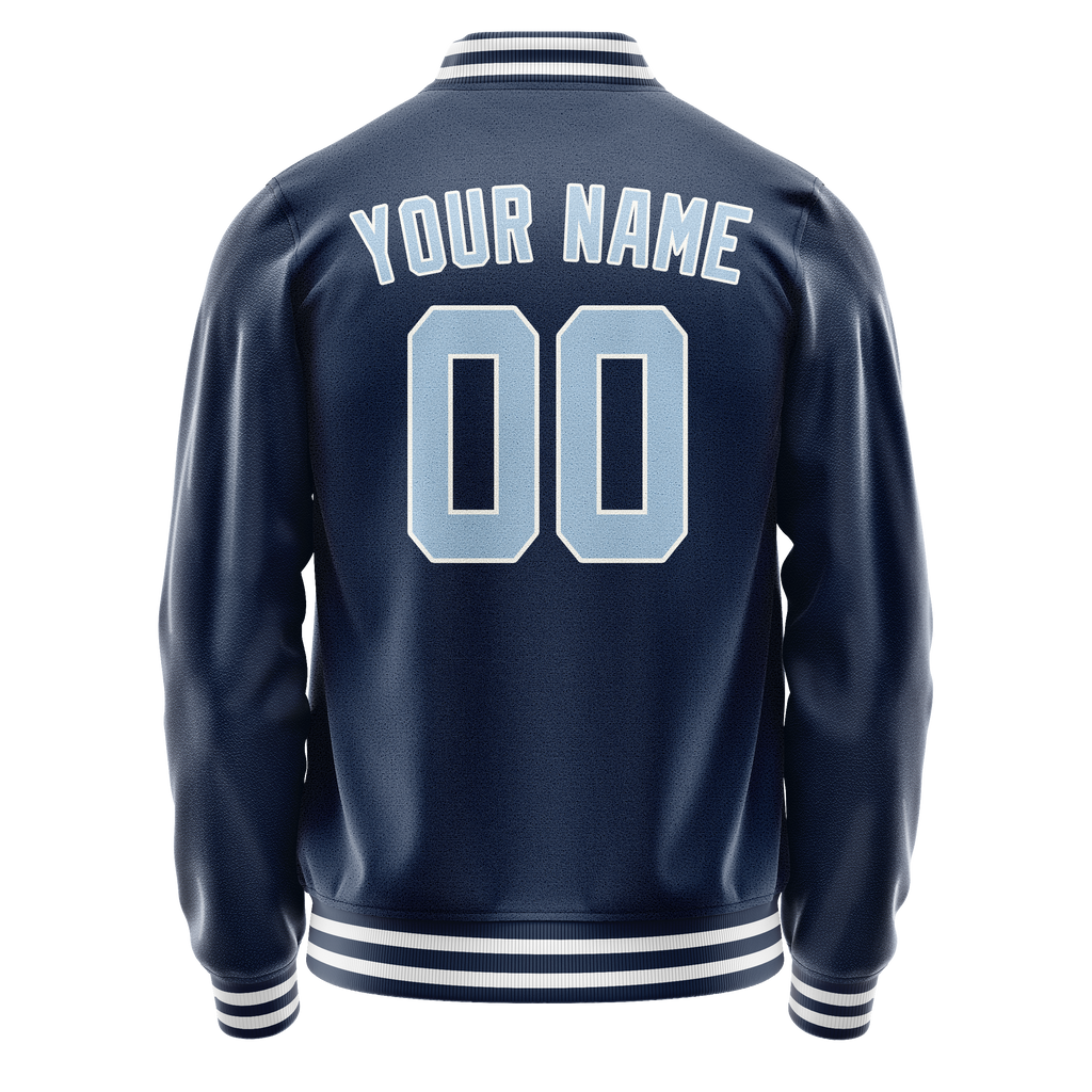 Personalized Blue & Light-Blue Solid Color Varsity Letterman Jacket