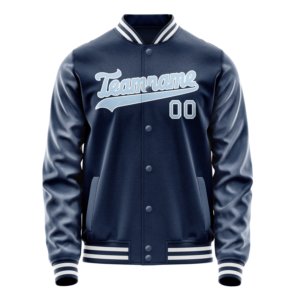 Personalized Blue & Light-Blue Solid Color Varsity Letterman Jacket