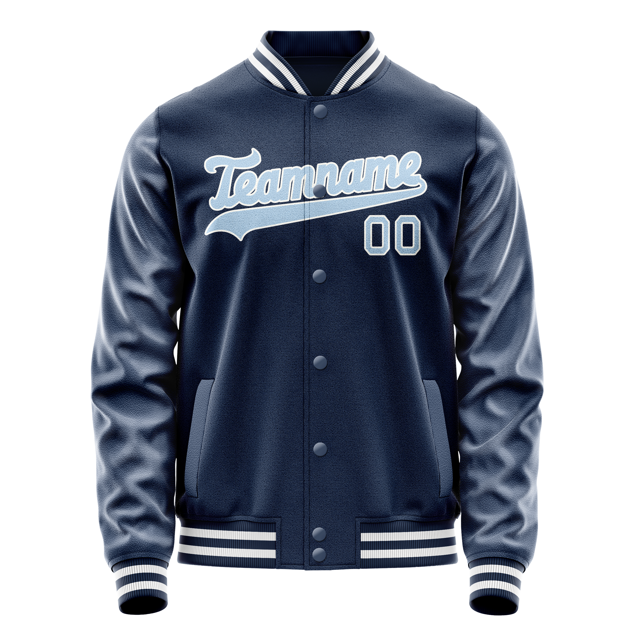 Personalized Blue & Light-Blue Solid Color Varsity Letterman Jacket