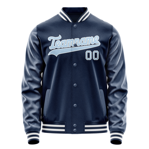 Personalized Blue & Light-Blue Solid Color Varsity Letterman Jacket