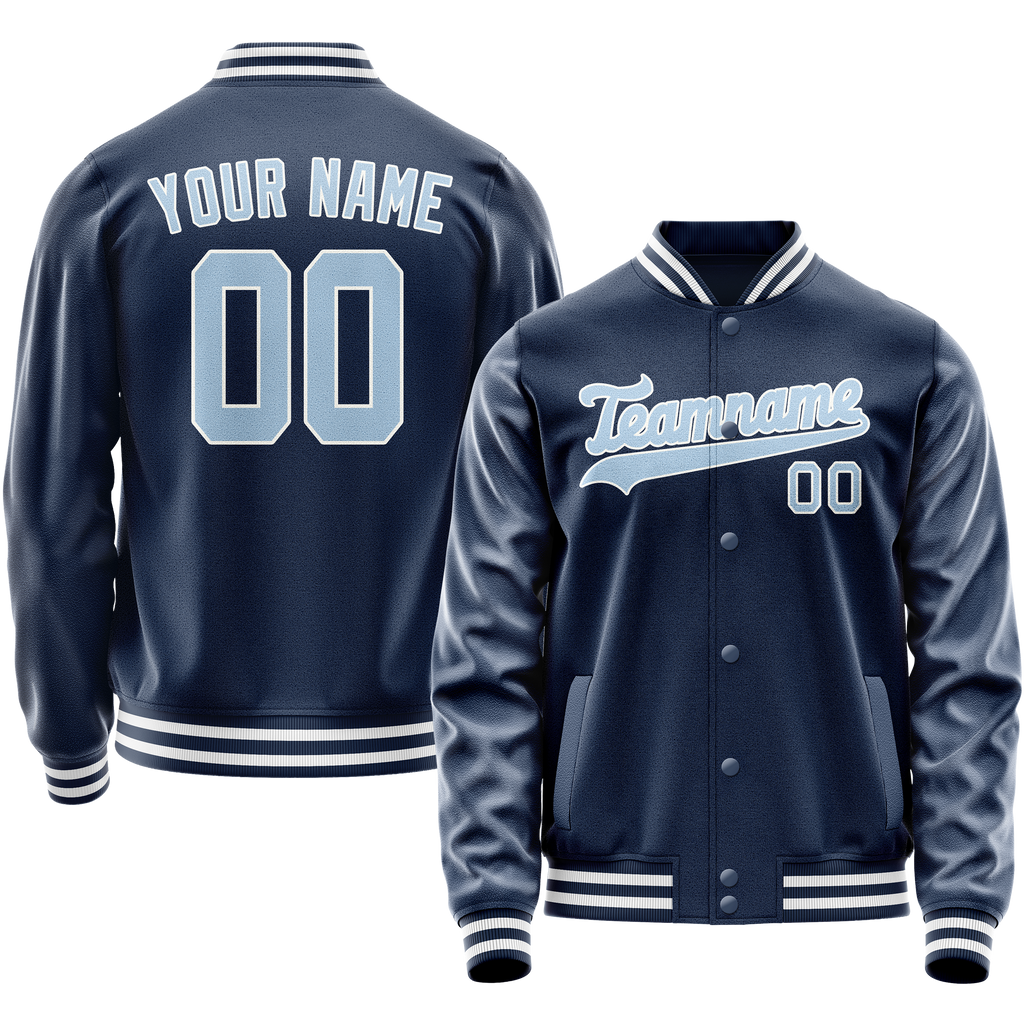 Personalized Blue & Light-Blue Solid Color Varsity Letterman Jacket