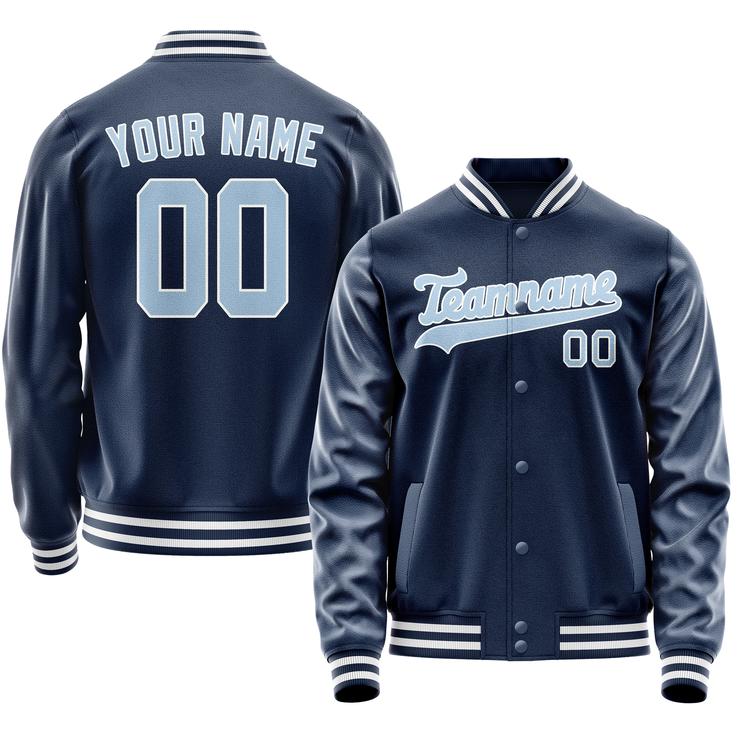 Personalized Blue & Light-Blue Solid Color Varsity Letterman Jacket