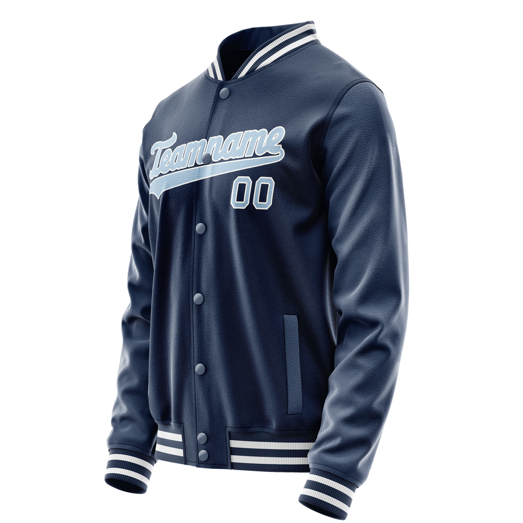 Personalized Blue & Light-Blue Solid Color Varsity Letterman Jacket