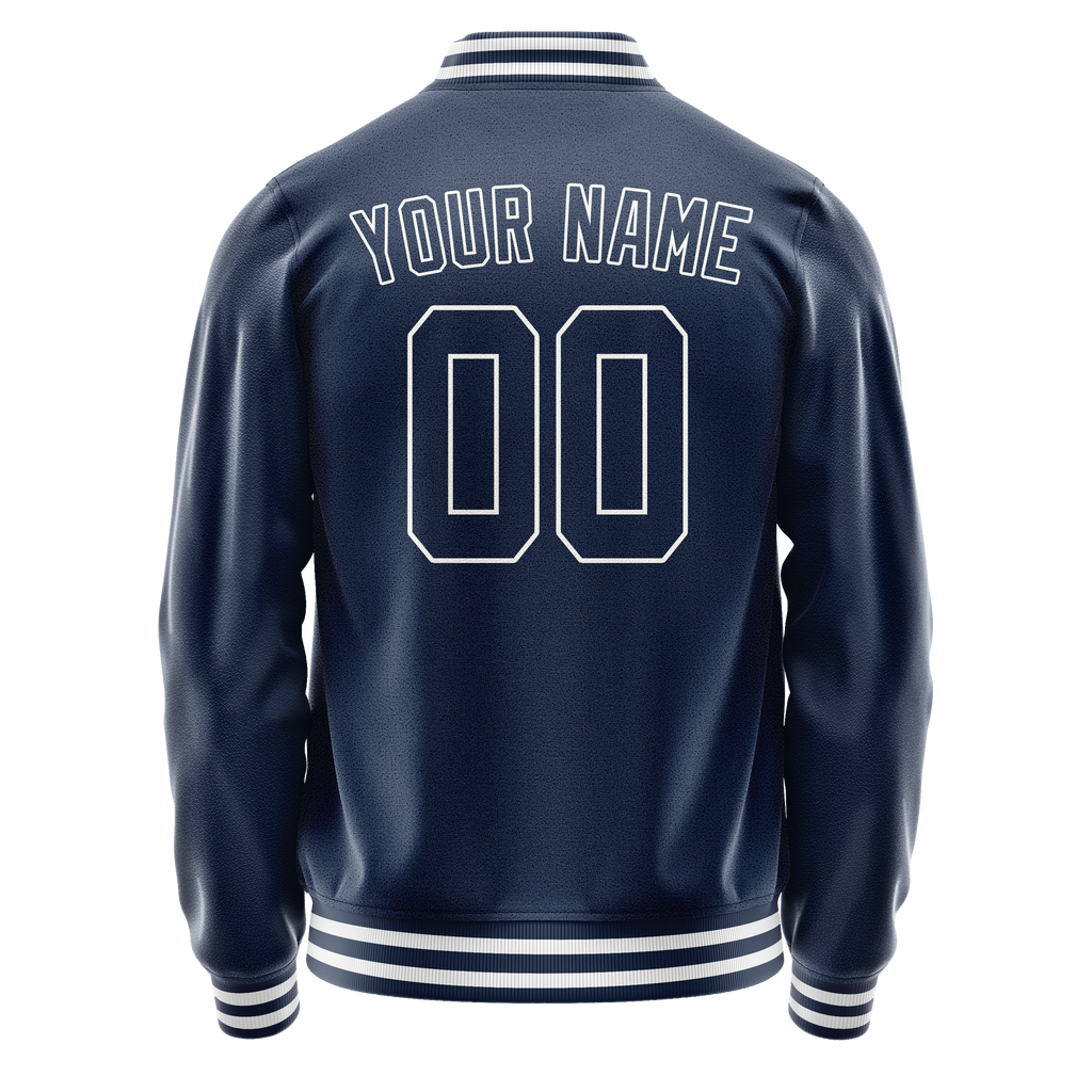 Personalized Blue & White Solid Color Varsity Letterman Jacket