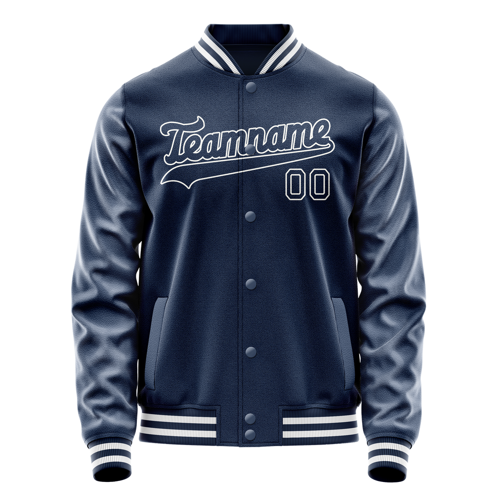 Personalized Blue & White Solid Color Varsity Letterman Jacket