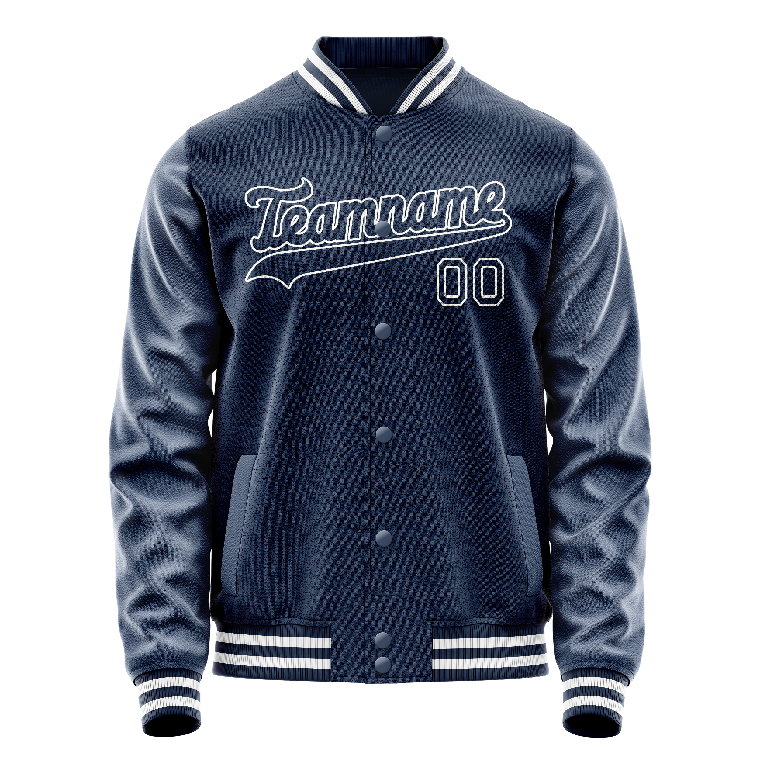Personalized Blue & White Solid Color Varsity Letterman Jacket