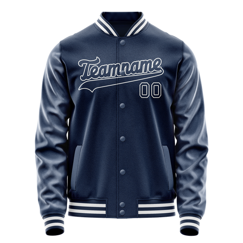 Personalized Blue & White Solid Color Varsity Letterman Jacket