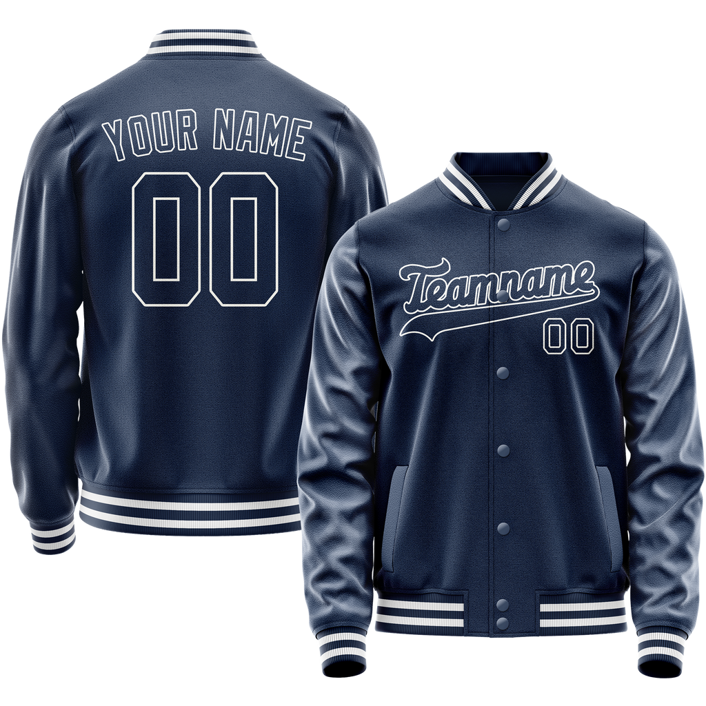 Personalized Blue & White Solid Color Varsity Letterman Jacket