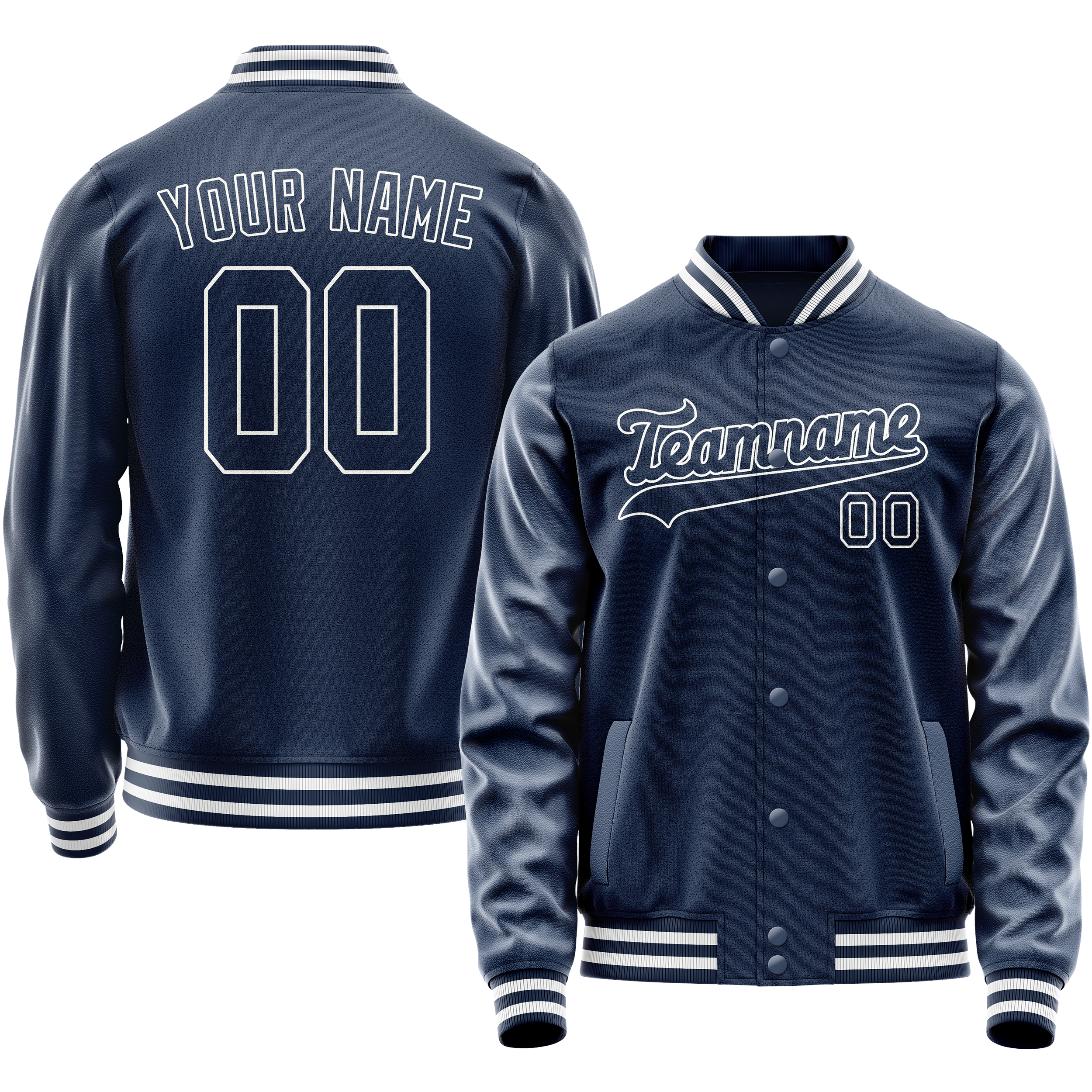 Personalized Blue & White Solid Color Varsity Letterman Jacket