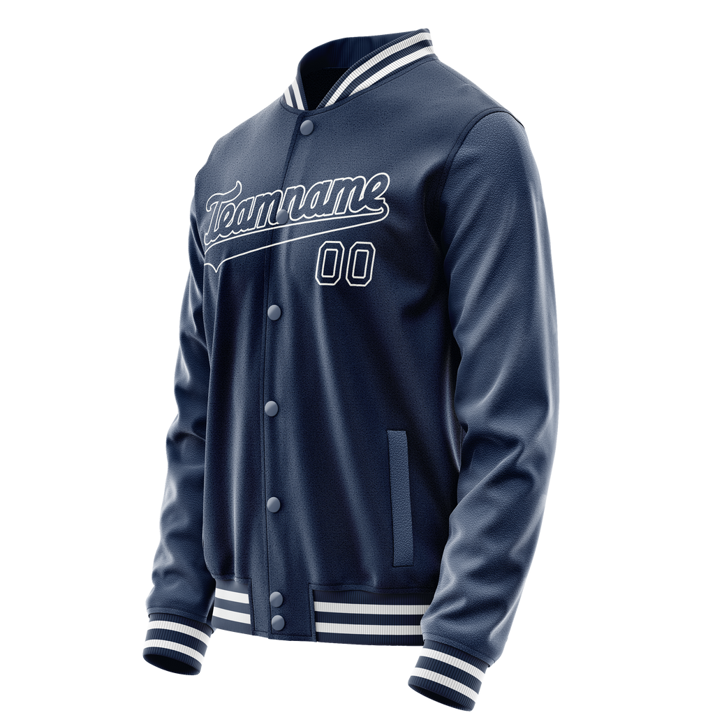 Personalized Blue & White Solid Color Varsity Letterman Jacket