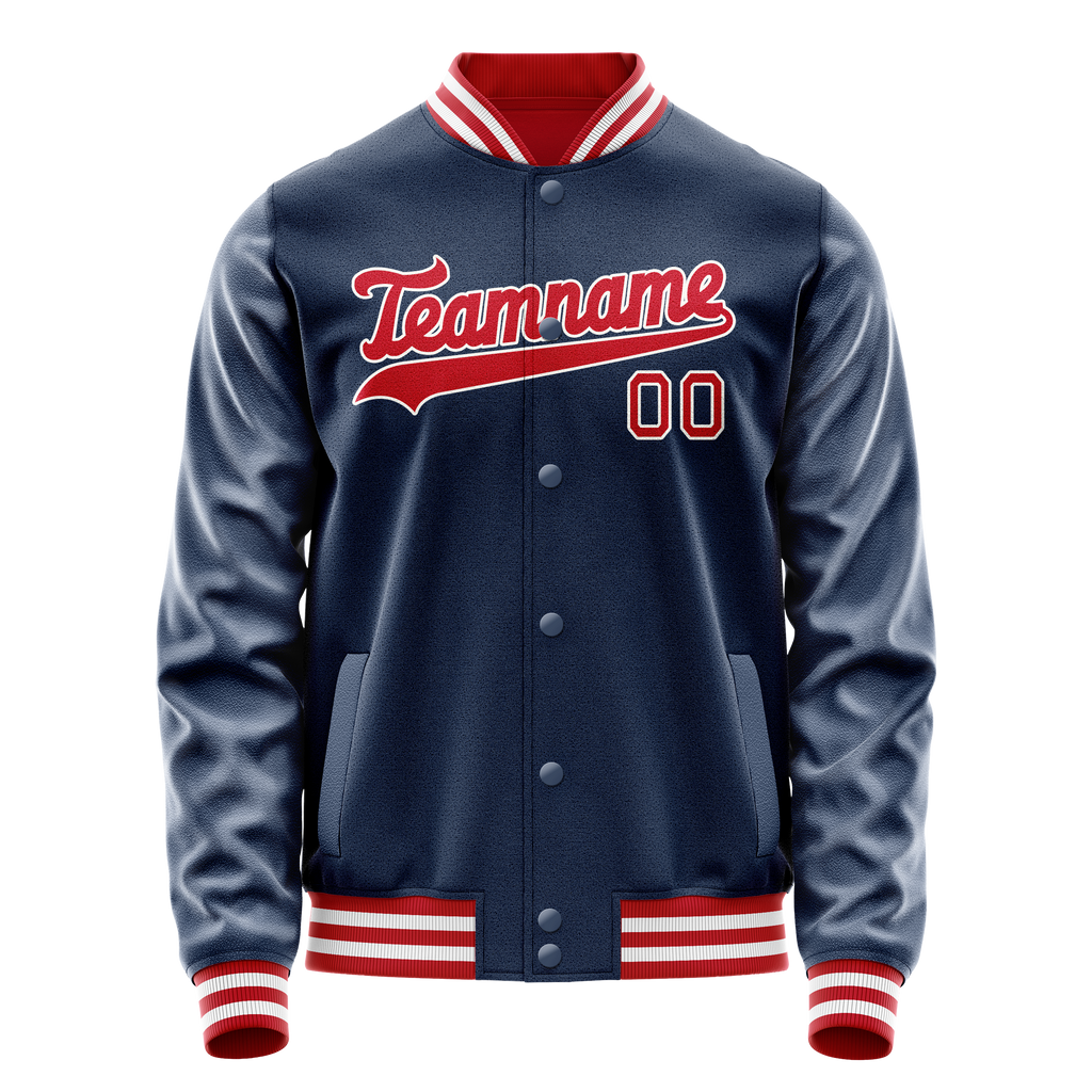 Personalized Blue & Crimson Solid Color Varsity Letterman Jacket
