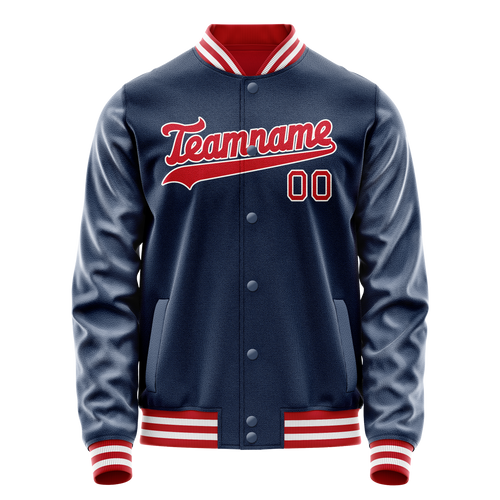 Personalized Blue & Crimson Solid Color Varsity Letterman Jacket