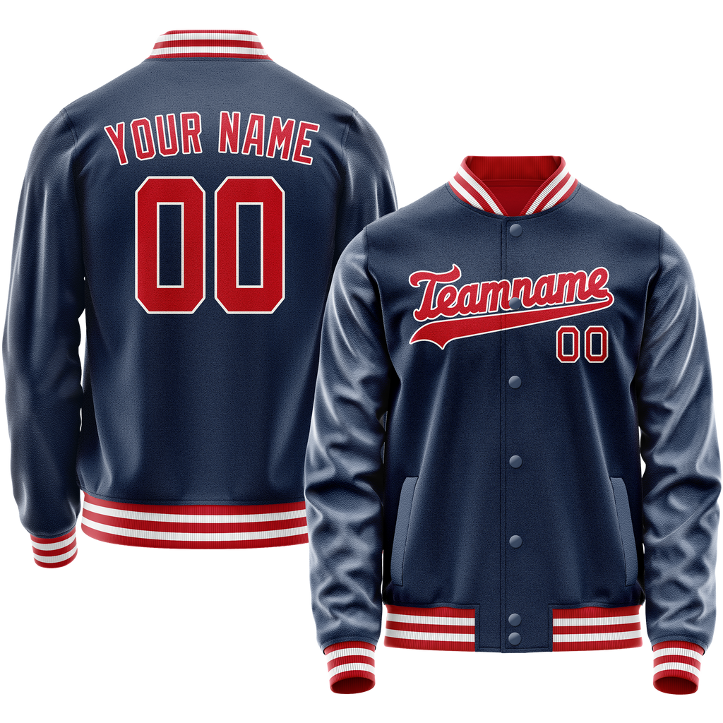 Personalized Blue & Crimson Solid Color Varsity Letterman Jacket