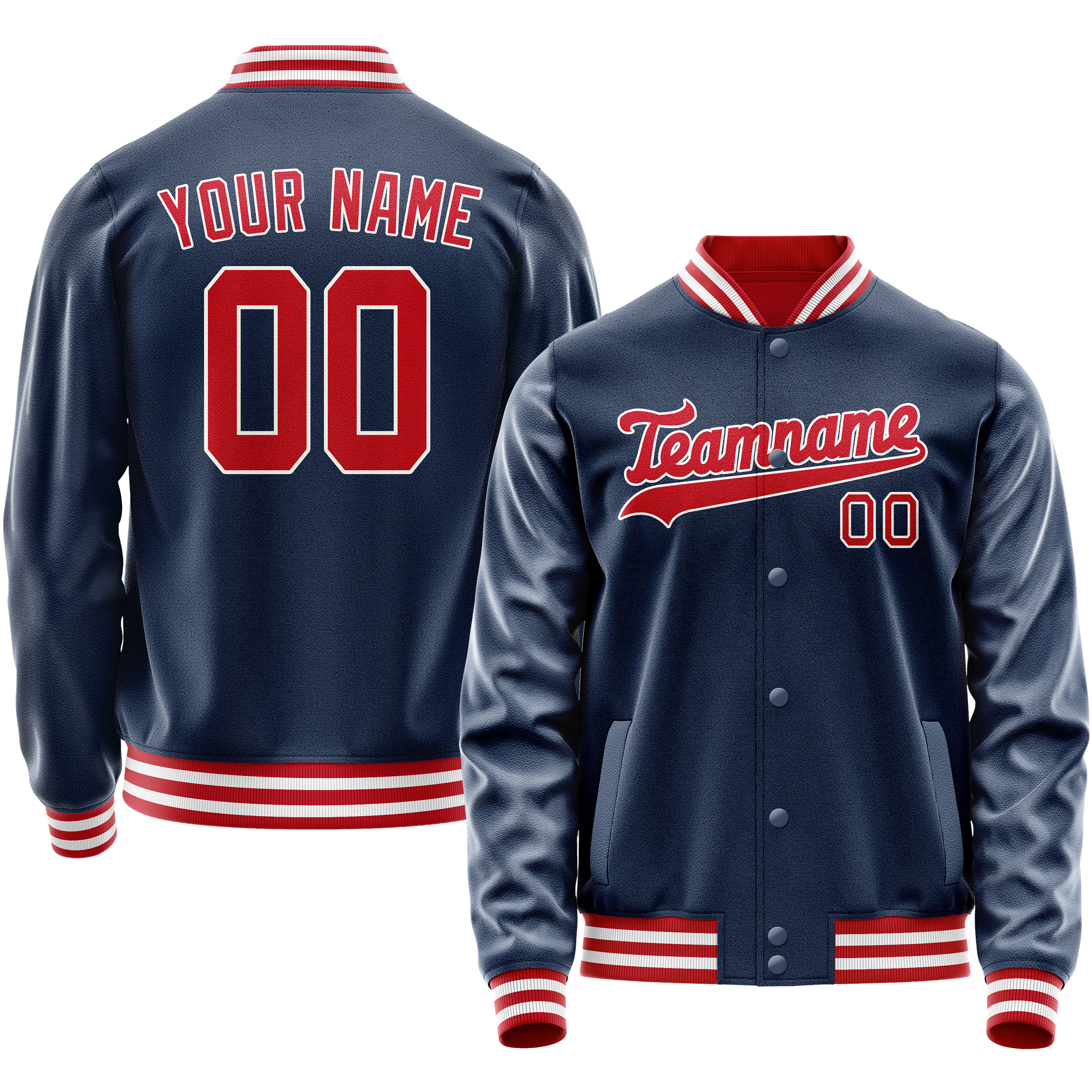 Personalized Blue & Crimson Solid Color Varsity Letterman Jacket