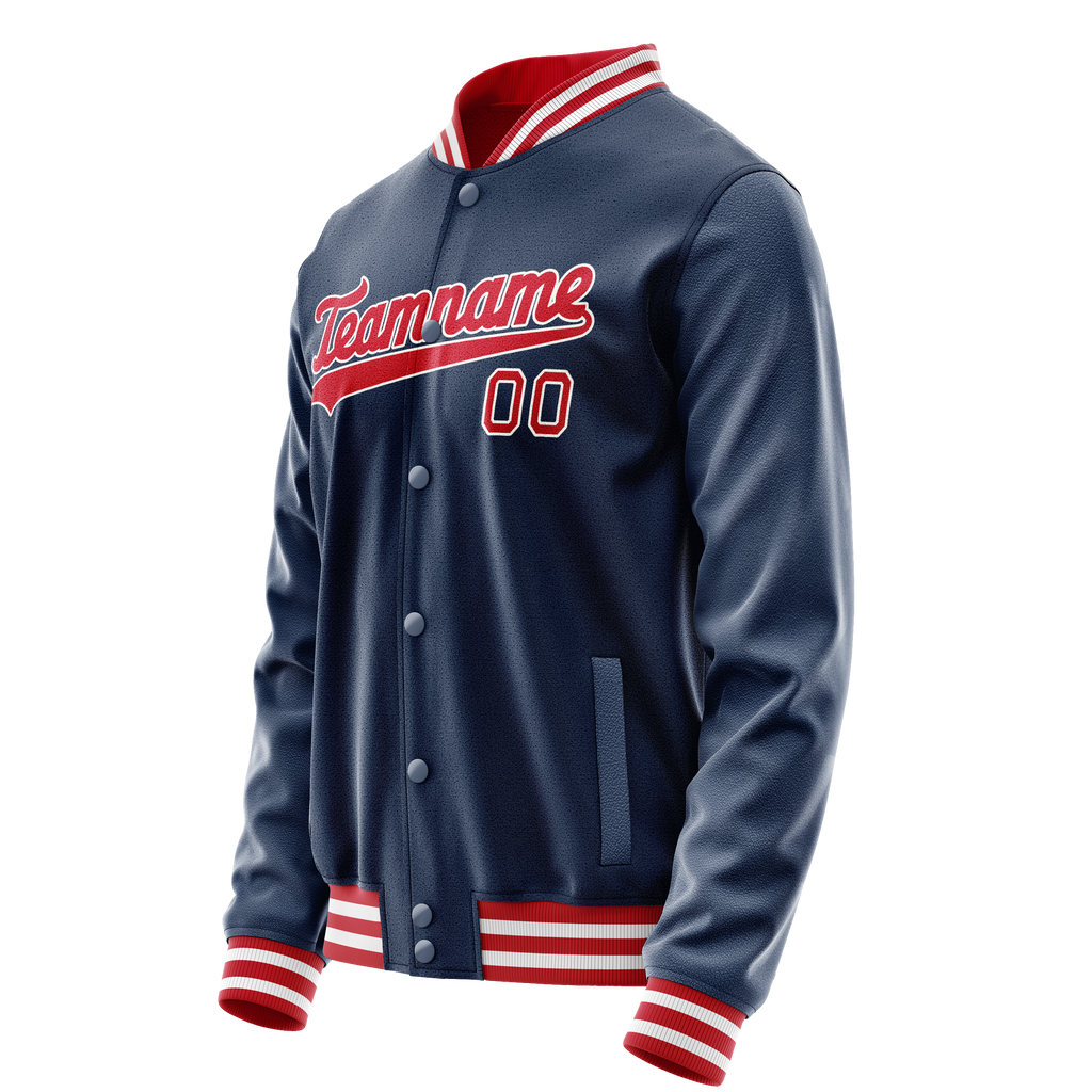 Personalized Blue & Crimson Solid Color Varsity Letterman Jacket