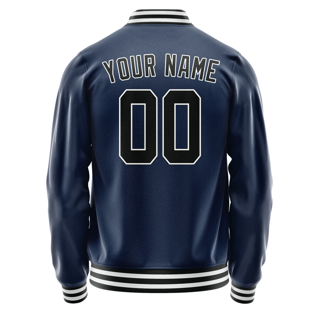 Personalized Blue & Black Solid Color Varsity Letterman Jacket