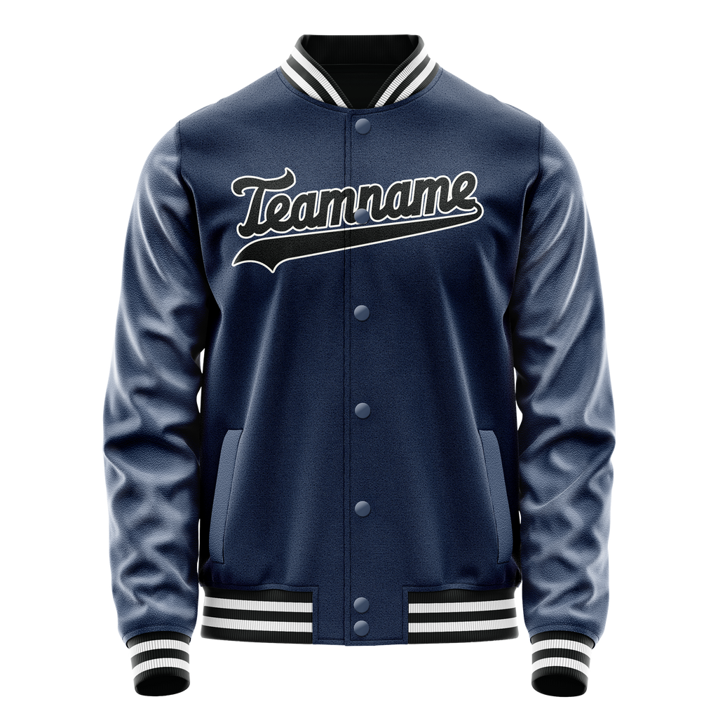 Personalized Blue & Black Solid Color Varsity Letterman Jacket