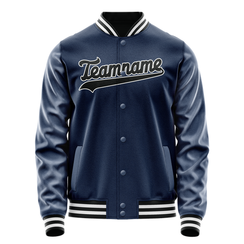 Personalized Blue & Black Solid Color Varsity Letterman Jacket