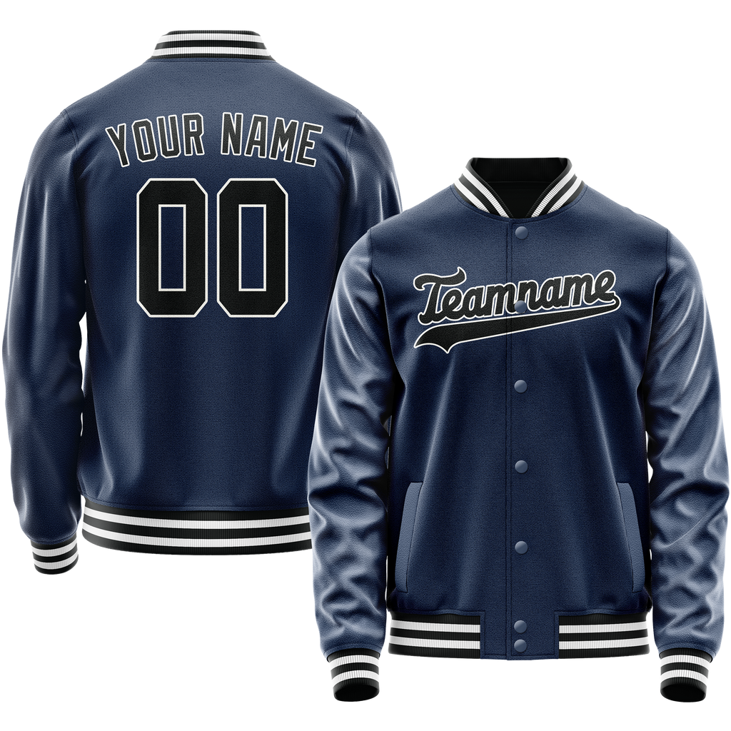 Personalized Blue & Black Solid Color Varsity Letterman Jacket