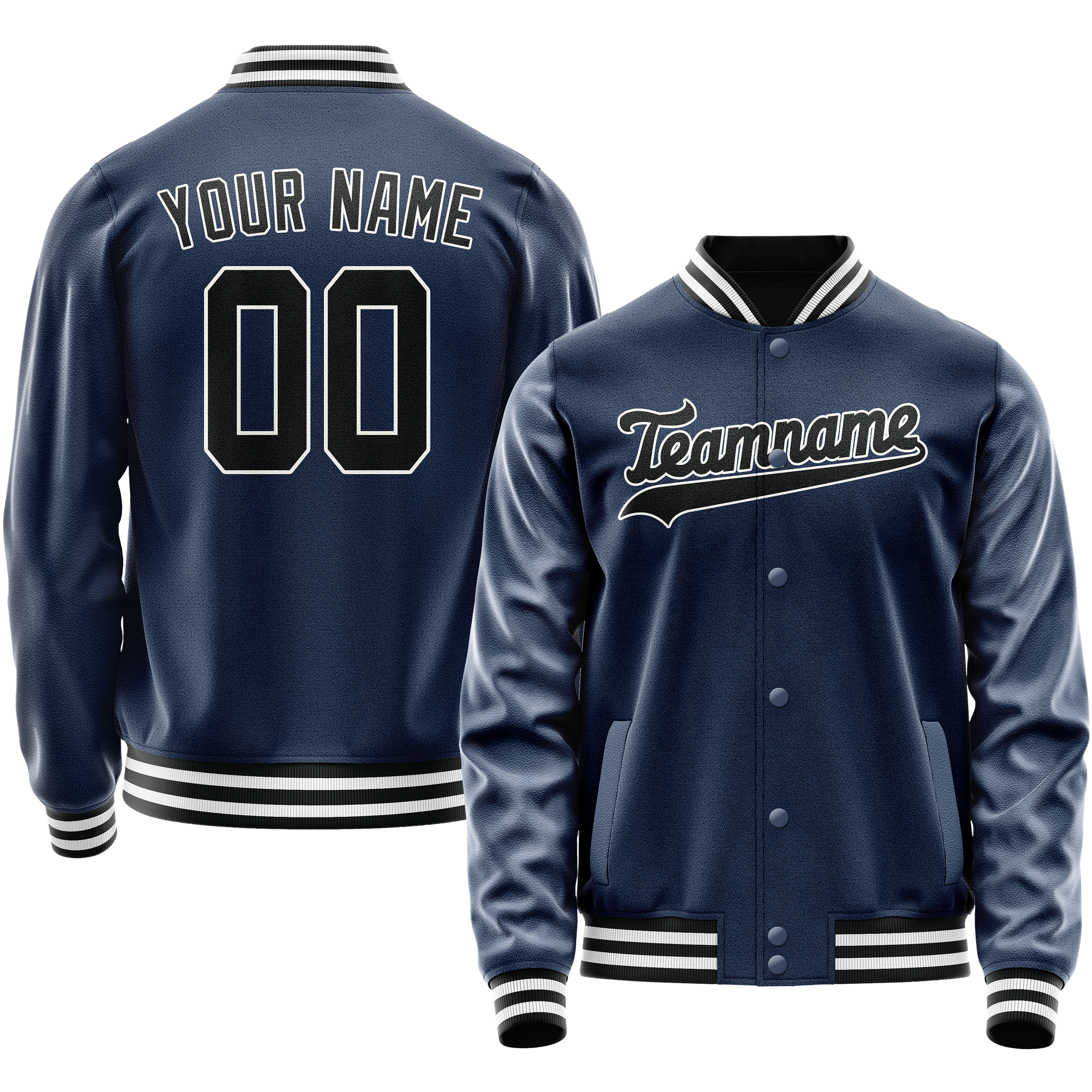 Personalized Blue & Black Solid Color Varsity Letterman Jacket