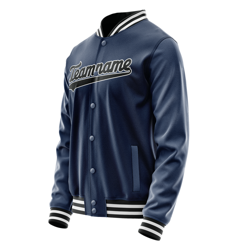 Personalized Blue & Black Solid Color Varsity Letterman Jacket