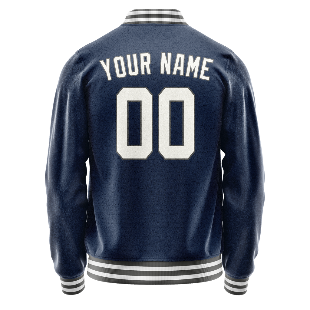 Personalized Blue & White Solid Color Varsity Letterman Jacket