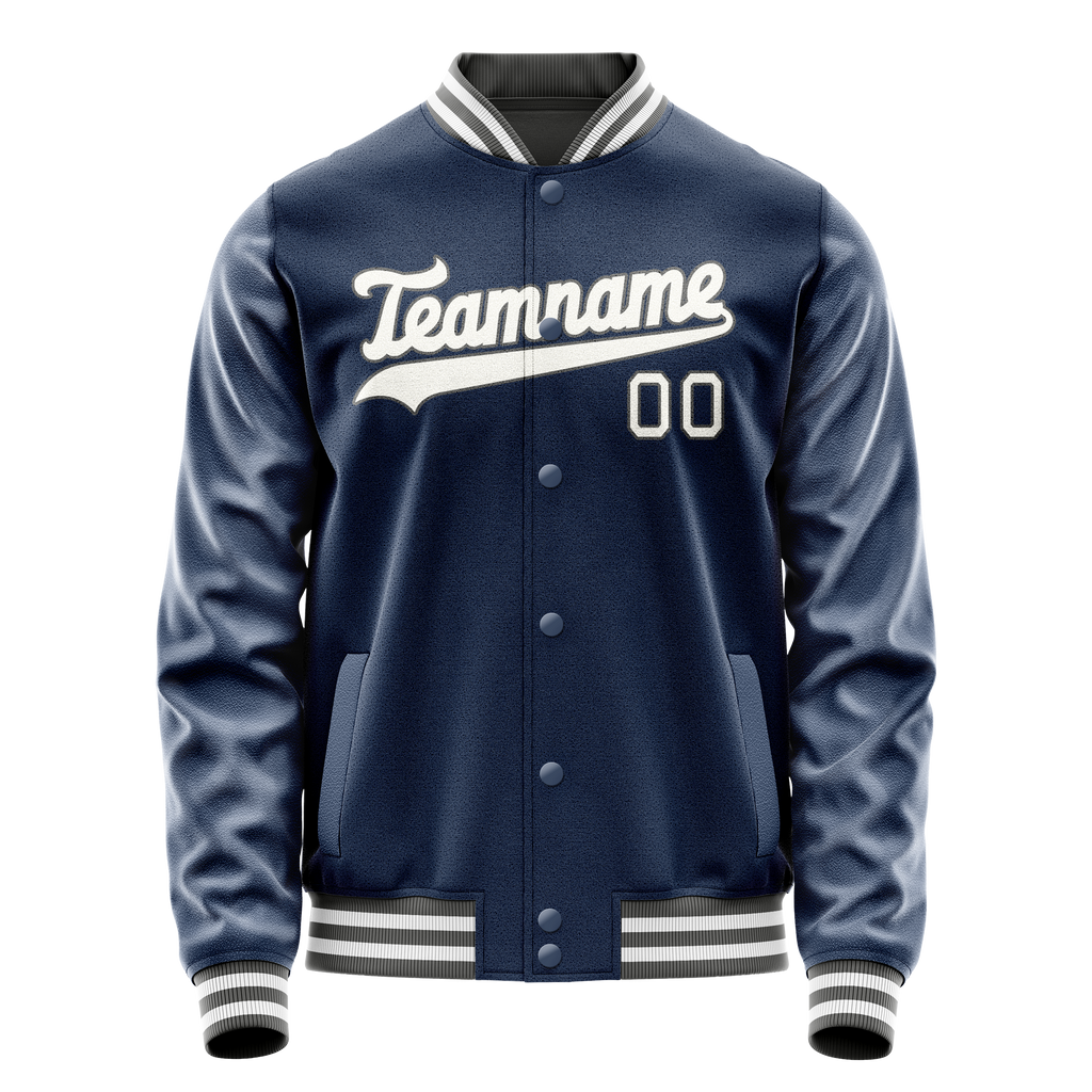 Personalized Blue & White Solid Color Varsity Letterman Jacket