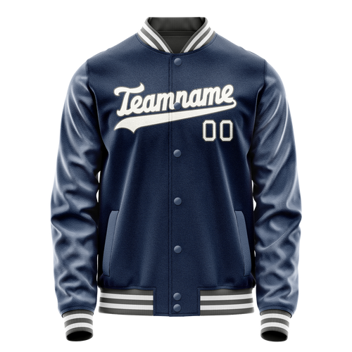 Personalized Blue & White Solid Color Varsity Letterman Jacket